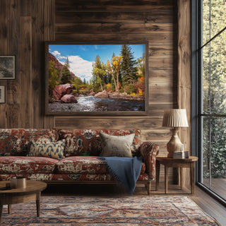 Mountain River Photo, Large Canvas Wall Art or Print, Nature Decor for Cabin or Lodge Style Home