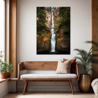 Multnomah Falls Photo Canvas Art Print - Oregon Waterfalls - Nature Home Decor and Housewarming Gift - Forest Print