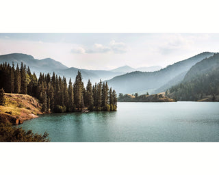 Panoramic Misty Forest Wall Art, Rocky Mountains, Pine Tree Art, Colorado Picture, National Forest, Lake Nature Photography, Blue Green Art