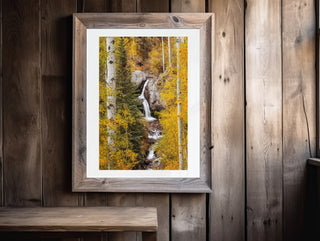 Colorado Yellow Aspen Trees and Nellie Creek Falls - Nature Photography Wall Art