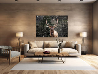 Rustic Elk Canvas Wall Art Print: Extra Large Colorado Snow Photography Print for Home or Cabin Decor