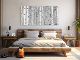 Modern Black and White Aspen Tree Wall Art, Birch Tree, Panoramic, Colorado canvas, Nature photography, Large Living Room Art