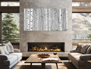 Modern Black and White Aspen Tree Wall Art, Birch Tree, Panoramic, Colorado canvas, Nature photography, Large Living Room Art