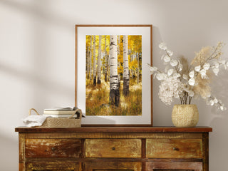 Vertical Aspen Tree Wall Art Print - White Birch Picture - Colorado Autumn Landscape - Nature Photography Canvas Home Office Decor