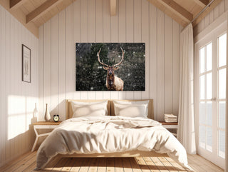 Large Elk Metal Wall Art Home Decor - Aluminum Print - Modern Glossy Finish - Home or Office - Ski Lodge - Winter Snow Scene