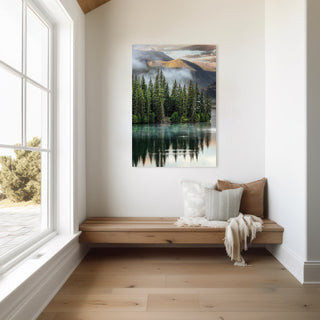 Large Rocky Mountain Metal Wall Art - Colorado Lake - Foggy Misty Forest - Home Decor - Office Picture