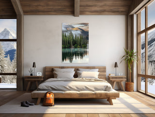 Large Rocky Mountain Metal Wall Art - Colorado Lake - Foggy Misty Forest - Home Decor - Office Picture