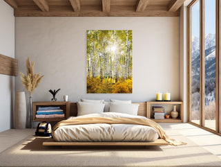 Fall Golden Aspen Tree Canvas Wall Art - Colorado Birch Forest Photography - Landscape Nature Inspired Decor for Home Office - Large Artwork