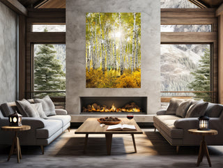Fall Golden Aspen Tree Canvas Wall Art - Colorado Birch Forest Photography - Landscape Nature Inspired Decor for Home Office - Large Artwork