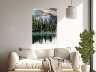 Large Rocky Mountain Metal Wall Art - Colorado Lake - Foggy Misty Forest - Home Decor - Office Picture